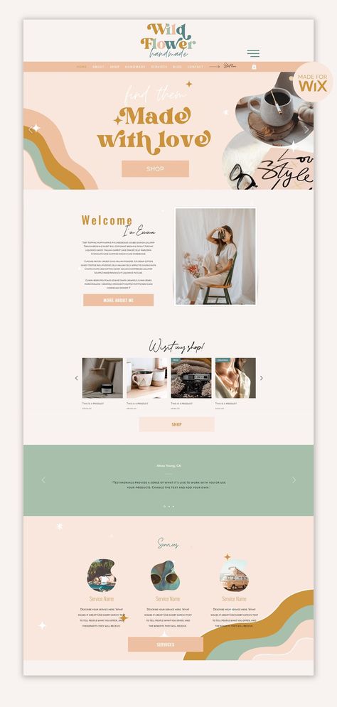 Website Design Examples, Retro Web Design Aesthetic, Wix Site Inspiration, Handmade Website Design, Website Front Page Design, Digital Product Website Design, 70s Website Design, About Page Website Design, Canva Website Template