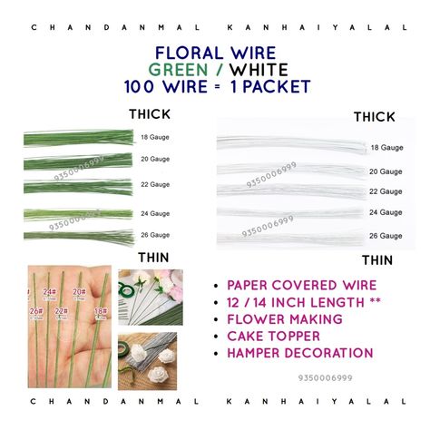 Floral wire Green wire White wire Flower wire Flower make Cake topper Hamper Decoration Diy craft Available in different gauge thickness +91 935-000-6999 Chandanmal Kanhaiyalal . . . . #floralwire #flowerwire #greenwire #whitewire #flowermaking #diy #hampers #caketopper #gumpaste #polymer #clay #sugarflowers #clayflower Hamper Decoration, Diy Hampers, Flower Wire, Wire Flowers, Floral Wire, Sugar Flowers, Paper Cover, Decoration Diy, Gum Paste