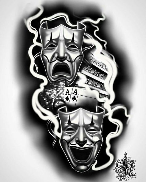 Cholo Clown Tattoo, Cholo Tattoo Ideas, Chola Tattoo Ideas, Tattoo Gangster, Cholo Tattoo, Payasa Tattoo, Calaveras Art, Azteca Tattoo, Art Chicano