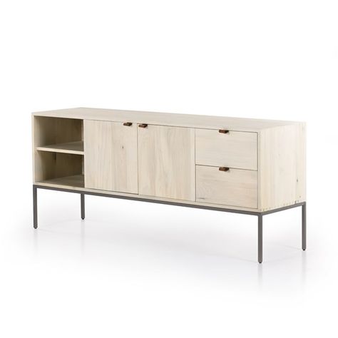 Storage & Media | TREY MEDIA CONSOLE Modern Media Console, Leather Drawer Pulls, Modern Entertainment Center, Element Of Surprise, Midcentury Design, Dovetail Joinery, Cord Management, Media Storage, Outdoor Dining Furniture