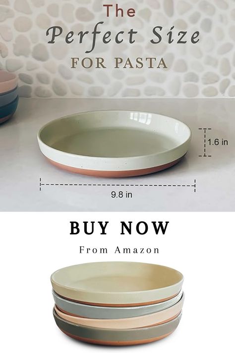 Mora Ceramic Flat Pasta Bowl Set of 4-35oz, Microwave Safe Plate with High Edge - Modern Porcelain Dinnerware for Kitchen and Eating, Large Wide Bowls/Plates for Serving Dinner, Salad, etc- Neutrals Pasta Plates Ceramic, Ceramic Pasta Plate, Pasta Plate Ceramic, Vista House, Glaze Combos, Pottery Inspo, Dinner Salad, Pasta Plates, Pasta Bowl Set