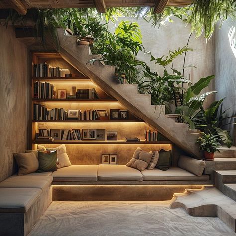 تحت الدرج, Seni Dan Kraf, Home Library Design, Stair Case, House Stairs, Under Stairs, Dream House Interior, Design Your Dream House, Staircase Design