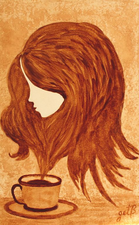 Coffee Painting Ideas, Coffee Painting Canvas, Coffee Art Drawing, Coffee Paintings, Coffee Art Painting, Coffee Drawing, Coffee Painting, Marble Painting, Cafe Art