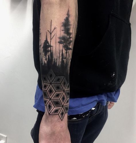 Mandala Hip Tattoo, Arm Cover Up Tattoos, Forest Tattoo, Wrap Around Tattoo, Geometric Sleeve Tattoo, Forearm Band Tattoos, Hawkes Bay, Armband Tattoo Design, Forest Tattoos