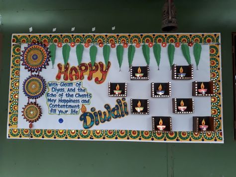 Diwali Bulletin Board'17 Bord Decoration For Diwali, Soft Board Decoration For Diwali, Diwali Decorations At Classroom, Diwali Border Designs For Board, Diwali Decoration Board Ideas, Diwali Display Board Ideas For School, Diwali Board Ideas, Diwali Board Decoration Ideas, Diwali School Board Decoration