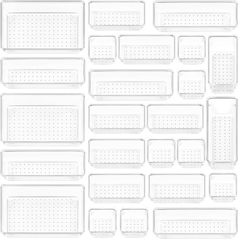 Vtopmart 25 PCS Plastic Clear Drawer Organizer, Acrylic Desk Drawer organizers, Organization and Storage for Makeup, Bathroom, Office, kitchen, Bedroom : Amazon.ca: Home Draw Organisers, Clear Drawer Organizer, Desk Drawer Organizers, Storage For Makeup, Makeup Bathroom, Clothes Drawer Organization, Clothes Drawer, Kitchen Utensil Organization, Dream Desk