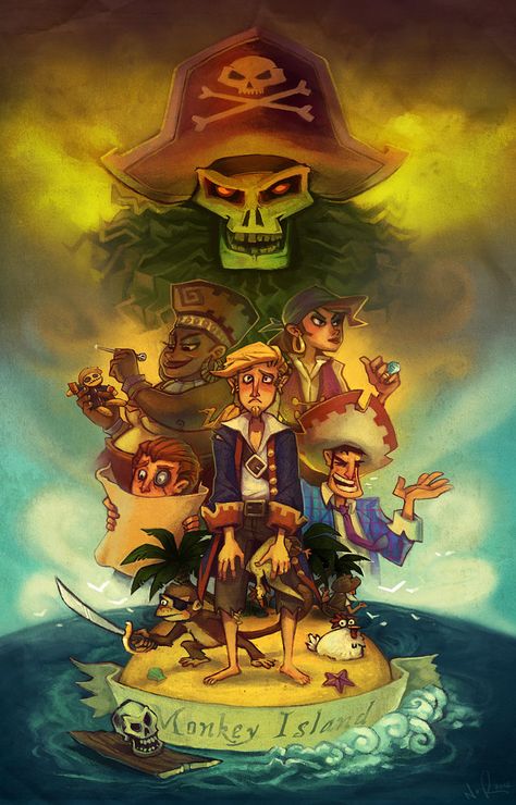 Monkey Island  This was huge for me when I was a kid. Staying up until 3am with mom trying to finish. :) Classic Rpg, Lucas Arts, Monkey Island, Pirate Art, Pirate Life, Adventure Games, Island Art, Star Wars Artwork, Game Concept Art