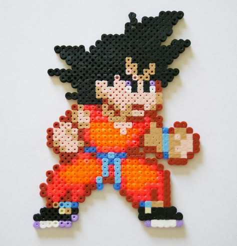 Goku (DBZ) - Perler+Hama Beads by yolei-s on deviantART Goku Perler Beads, Pixel Beads, Fusion Beads, Hama Beads Design, Perler Beads Ideas, Motifs Perler, Diy Perler Bead Crafts, Bead Sprite, Hamma Beads