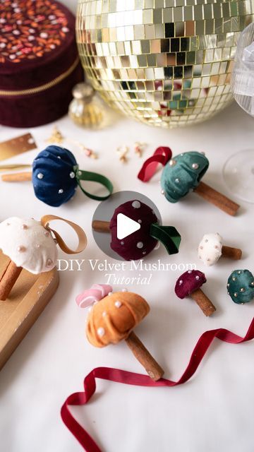 Fable England | Add a sprinkle of woodland wonder to your holiday decor with these enchanting DIY Velvet Mushrooms! 🍄✨ Perfect for Christmas tree... | Instagram Mushroom Theme Christmas Tree, Diy Mushroom Garland, Mushroom Wreath Diy, Diy Mushroom Ornaments, Whimsigoth Christmas, Velvet Mushrooms, Christmas Mushroom, Mushroom Christmas Tree, Fable England