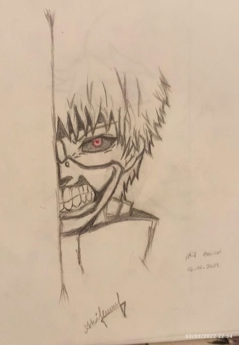 Kaneki Ken from half-face drawings. "Every weak person can turn into the strongest monster" -Ken Kaneki Anime Half Face Drawing, Kaneki Ken Drawing, Ken Drawing, Half Face Drawing, Kakashi Drawing, Simple Face Drawing, Sketch Images, Ken Tokyo Ghoul, Pencil Sketch Images