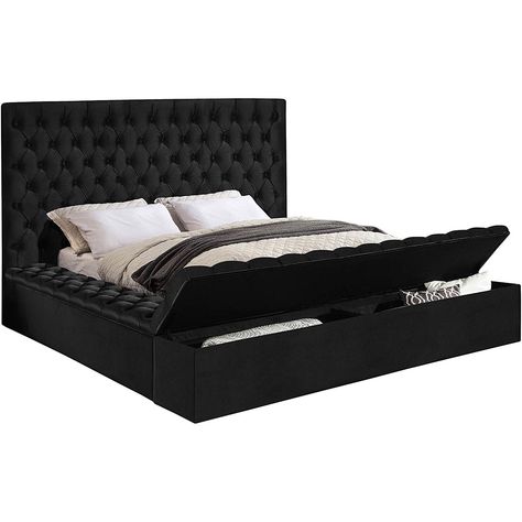 Meridian Furniture Bliss Velvet Queen Bed - Box of 3-Color:Black Velvet,Style:Contemporary - Walmart.com - Walmart.com