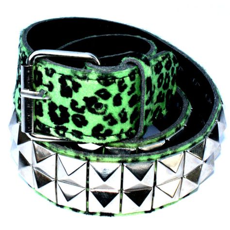 Green Leopard Pyramid Studded Belt - Punk Rockabilly Scene Accessories, Scene Outfits, Alt Outfits, Women's Belts, Scene Emo, Scene Girls, Scene Fashion, Scene Kids, Socially Awkward