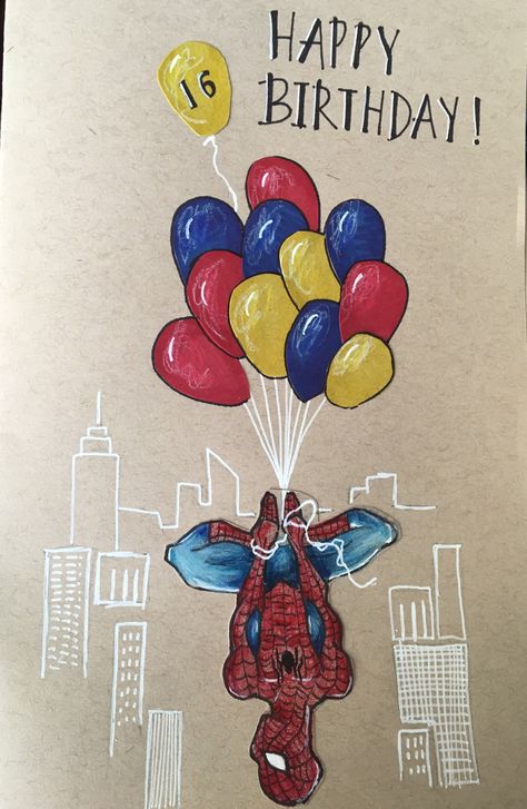 Spider Man Birthday Present, Spider Man Birthday Drawing, Marvel Bday Cards, Spider Man Fathers Day Card, Diy Marvel Birthday Card, Birthday Card Ideas Spiderman, Spiderman Birthday Cards Diy, Spiderman Card Birthday, Spider Man Wrapping Ideas