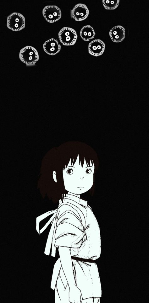 #chihiro #ghibli #black #wallpaper Aesthetic Black And White Wallpaper, Ghibli Aesthetic, Aesthetic Black And White, Chihiro Y Haku, Patterns Wallpaper, White Spirit, Black Board, Anime Black, Aesthetic Black