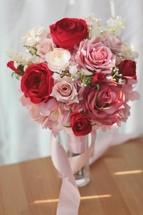 Pink Roses Bride Bouquet, Red And Pink Bridesmaid Bouquet, Pink And Red Bouquet Wedding, Red Prom Bouquet, Pink And Red Roses Bouquet, Valentines Theme Wedding, Pink And Red Bouquet, Red And Pink Bouquet, March Wedding Flowers