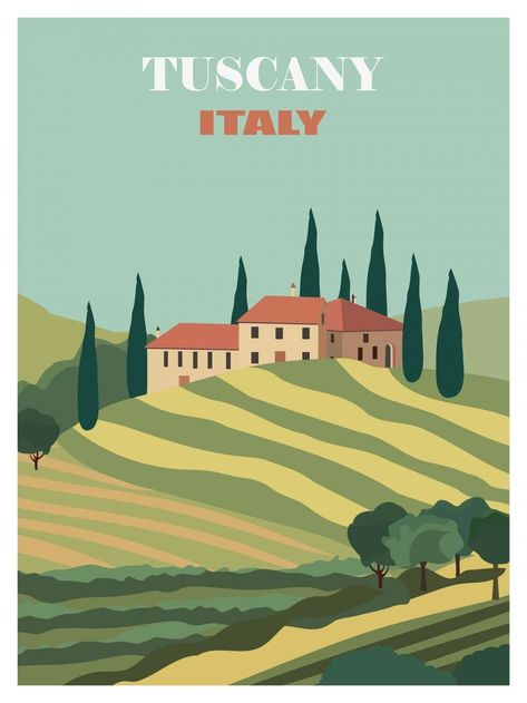 "Tuscany Italy Travel Poster" image by Karen Arnold https://www.publicdomainpictures.net/en/view-image.php?image=511715&picture=tuscany-italy-travel-poster #freeimage #tuscany #italy #travel #poster #publicdomain #CC0 Italy Postcard Vintage, Italy Travel Poster, Italian Posters, Italy Poster, Italy Pictures, Italy Landscape, Italy Painting, Travel Postcard, Italian Villa