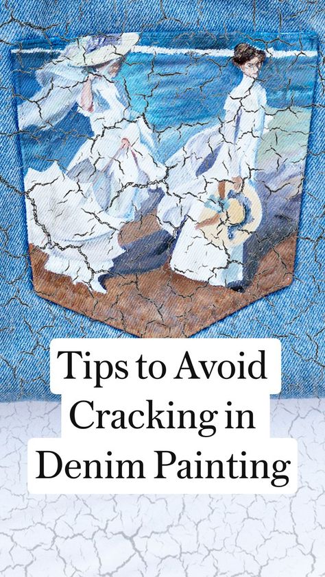 Tips to Avoid Cracking in Denim Painting | Pinterest What Paint To Use On Jeans, Tips For Painting On Denim, Fabric Paint Designs On Jeans, Denim Crafts Diy Creative, Painted On Clothing, Diy Paint Clothes, How To Paint On Denim, Jean Ideas Diy, Cute Painting Outfits