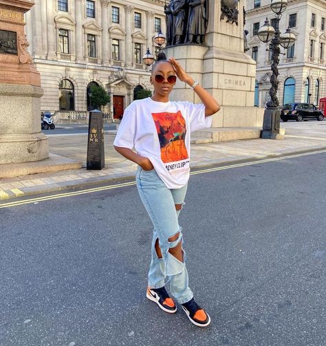 DressCodeNation on Instagram: “🍊🍊 #dresscodenation Link in bio 🔗” Outfits With Jordan 1s, Sneaker Fits, Drip Outfits, Outfits With Jordan 1s Fashion Styles, Orange T Shirt, Populaire Outfits, Tomboy Outfits, Tomboy Style Outfits, Streetwear Fashion Women