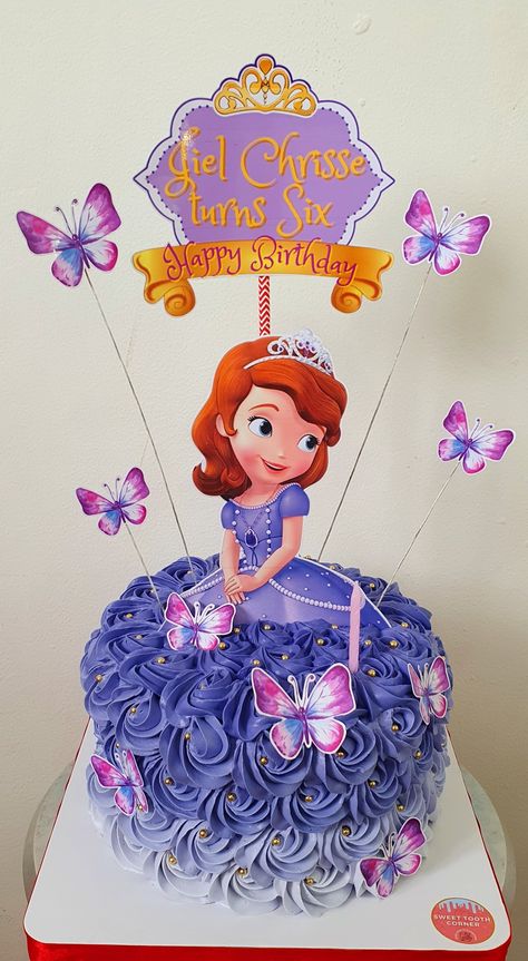 Princess Sophia Cake, Fairy Castle Cake, Sofia The First Birthday Cake, Princess Cake Ideas, Sofia Birthday Cake, Simple Anniversary Cakes, Cake Frosting Designs, Sophia Cake, Doll Cake Designs