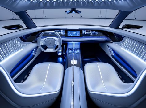 the interior of a futuristic car, in the style of light gray and indigo, song dynasty, ricoh ff-9d, tangible texture, streamlined design, 32k uhd, large-scale --v 6 Luxury Car Interior Aesthetic, Futuristic Car Interior, Concept Car Interior Design, Futuristic Cars Interior, Cockpit Design, Concept Car Interior, Motorhome Interior, Interior Sketches, Inside Car