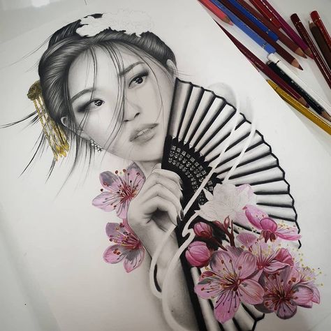 Irezumi Collective on Instagram: “👩🏻🌸 Artwork and progress by: Joanne Duong Location: Sydney, Australia  Artist’s IG: @joeyyduong  #irezumicollective” Female Samurai Tattoo, Tato Joker, Japanese Geisha Drawing, Tato Realis, Tato Phoenix, Japanese Tattoo Artist, Geisha Tattoo Design, Half Sleeve Tattoos Drawings, Samurai Tattoo Design