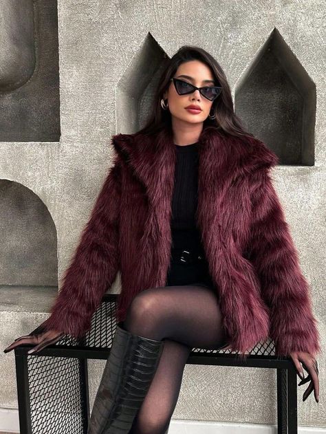 Maroon Fur Coat, Maroon Fur Coat Outfit, Red Faux Fur Coat Outfit, Burgundy Fur Coat Outfit, Burgundy Fur Coat, Burgundy Faux Fur Coat, Red Faux Fur Coat, Faux Fur Coats Outfit, Outfit Bar