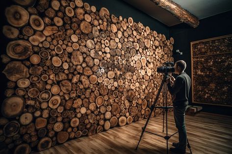 Circular Log Wall Decor: Transform Your Space with Rustic Elegance Log Walls Interior, Log Wall Decor, Log Walls, Log Wall, Exquisite Decor, Cozy Farmhouse, Scandinavian Furniture, Traditional Interior, Real Estate Houses