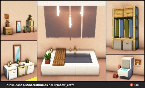 Minecraft Living Room, Minecraft House Interior, Minecraft House Decor, Modern Minecraft Houses, Minecraft Welten, Case Minecraft, Minecraft Decoration, Rumah Minecraft Sederhana, Bathroom Build