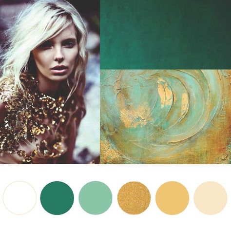 Logo Color Palette - I believe this is what I've been looking for. We have  to make sure the blue and green bottles are good background colors. Holiday Magazine, Gold Color Palettes, Gold Palette, Gold Color Scheme, Green Colour Palette, Gold And Green, Bedroom Green, Colour Schemes, Color Pallets