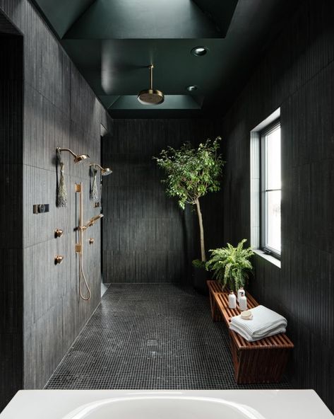 Shower Your Way Spa Inspired Bathrooms, Bathroom Layout Ideas, Black And White Bathroom, Spa Inspired Bathroom, Open Showers, Home 2023, Texas House, Spa Shower, Spa Like Bathroom