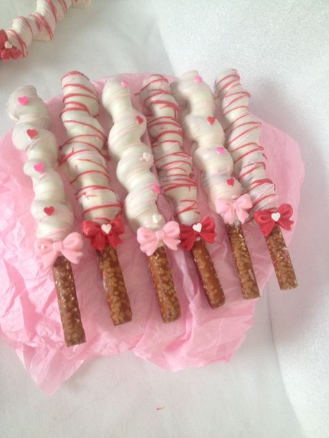 Valentine Chocolate Covered Pretzels, Valentines Day Pretzel Rods, How To Make Chocolate Covered Pretzels With Carmel, Chocolate Pretzel Rods Valentines, Chocolate Dipped Pretzel Rods Valentines, Chocolate Pretzel Rods, Chocolate Caramel Pretzels, Ballerina Cookies, Valentines Surprise