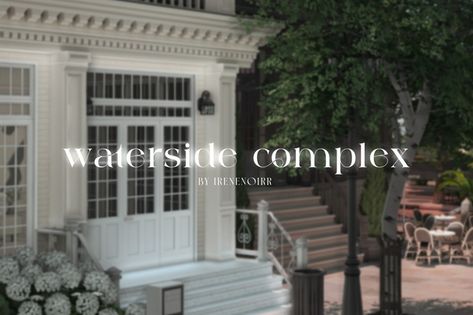 Waterside Complex & La Lune Bar - cc build by IreneNoir. | irene⋆ ˚｡⋆୨୧˚ Willow Creek Builds, Sims 4 Rooftop Bar, Sims 4 Unfurnished House Cc, Sims 4 Shutters Cc, Sims 4 Deco Buildings Cc, Sims Windows Cc, Sims 4 Henford-on-bagley, Sims Designer Cc, Lots Sims 4 Cc