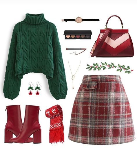 Cute Christmas Outfits Skirts, Church Outfit For Christmas, Outfits For Christmas Day, Christmas Witch Outfit, Christmas Winter Outfits Women, Christmas Jumper Outfit Aesthetic, Soft Summer Christmas Outfit, Christmas Fancy Outfit, Christmas Academia Outfits