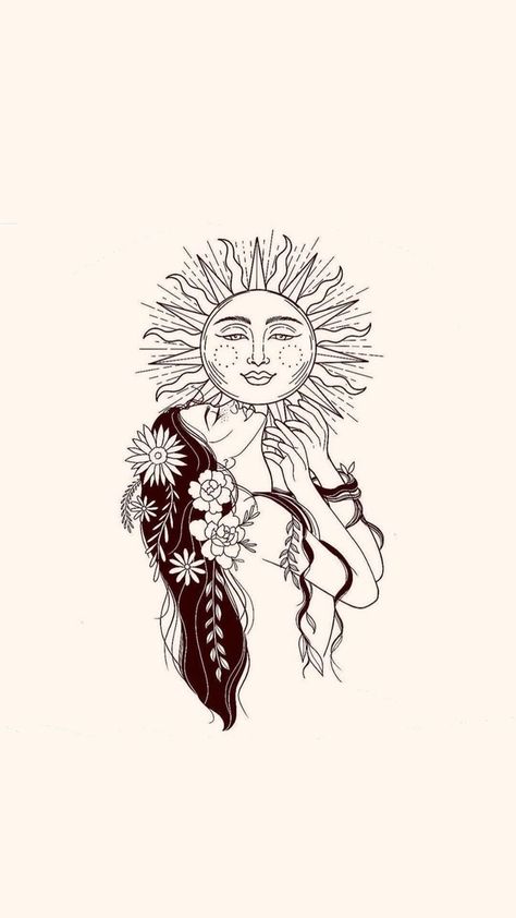 Spiritual Line Art, Greek Goddess Tattoo, Tattoos Fine Line, Tattoos Floral, Tattoos Japanese, Earthy Tattoos, Mother Nature Tattoos, Virgo Tattoo, Boho Tattoos