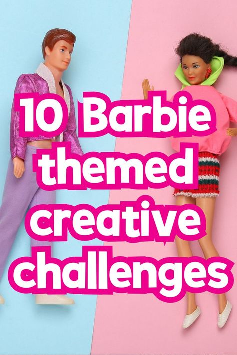 10 Barbie themed creative challenges Barbie Stem Activities, Things To Do At A Barbie Party, Barbie Party Activities For Adults, Barbie Birthday Game Ideas, Barbie Dance Camp Ideas, Barbie Game Ideas, Barbie Theme Party Games, Barbie Games For Kids, Barbie Theme Activities