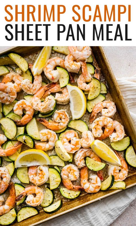 This easy shrimp scampi sheet pan meal combines shrimp and zucchini tossed in a light lemon garlic sauce. It comes together in under 20 minutes so is the perfect recipe for busy weeknights! Easy Shrimp And Zucchini Recipes, Zucchini Shrimp Scampi, Shrimp And Zucchini Recipes, Shrimp Zucchini Recipes, Mushroom Zucchini Recipe, Shrimp And Zucchini, Shrimp Zucchini, Easy Shrimp Scampi, Autoimmune Recipes