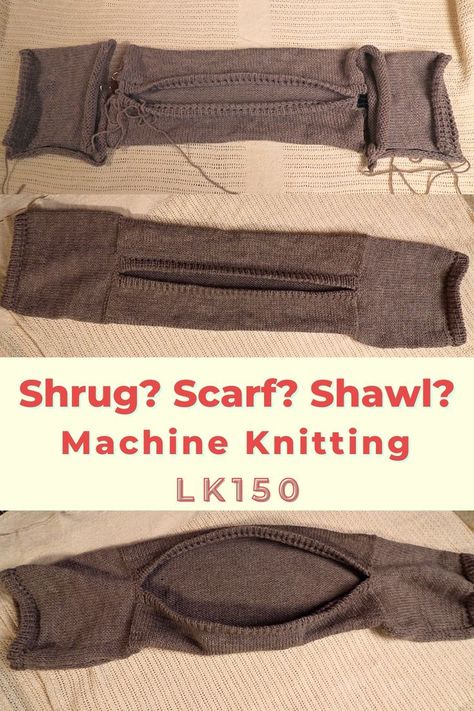 Simple and wearable shrug or shawl on an LK150 knitting machine. Free video tutorial. Lk150 Knitting Machine, Knitted Shrug, Simple Knitting, Shrug Pattern, Knitting Machine Patterns, Knit Shrug, Shawl Scarf, Knitting Machine, Easy Knitting