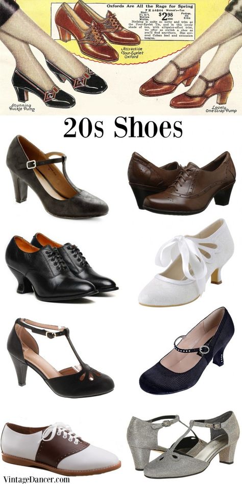 20s shoes 20s heels 20s footwear for women at VintageDancer.com Vintage Fashion Pictures, 1920s Paris Fashion, 1920s Aesthetic Outfit, Punk Cabaret, 1920s Fashion Women Casual, 20s Clothing, 20s Shoes, 20’s Fashion, 1920 Style