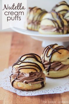 Nutella Cream Puffs...the filling in these looks incredible! Nutella Whipped Cream, Nutella Cream, Cream Puff Recipe, Nutella Desserts, Puff Recipe, Nutella Recipes, Cream Puffs, Yummy Sweets, Eclairs