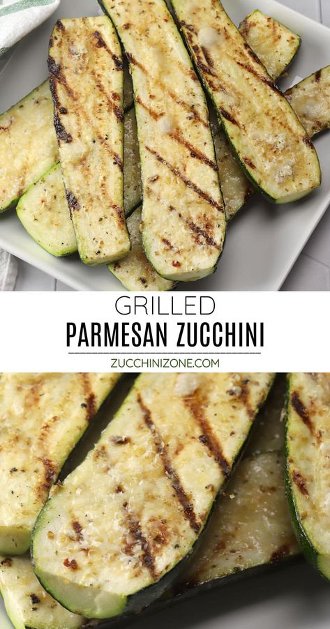 Grilled parmesan zucchini recipe by Zucchini Zone. Grilled parmesan zucchini is an easy side dish to add to the grill this summer. A homemade marinade and freshly grated parmesan cheese add amazing savory flavor with just a few simple ingredients. #parmesanzucchini #grilledzucchini #grilling #summersides #grilledveggies #recipe Grilled Veggies Recipes, Homemade Marinade, Grilled Zucchini Recipes, Zucchini Side Dishes, Zone Recipes, Veggies Recipes, Summer Zucchini, Zucchini Recipe, Easy Grilling