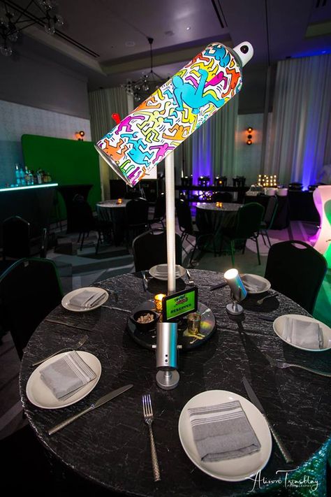 Hip Hop Theme Centerpieces, Hip Hop Party Theme Centerpieces, Graffiti Decorations Party, Graffiti Centerpieces, Graffiti Wedding Theme, Hip Hop Centerpiece Ideas, Graffiti Theme Party, Graffiti Party Theme, Hip Hop Party Theme