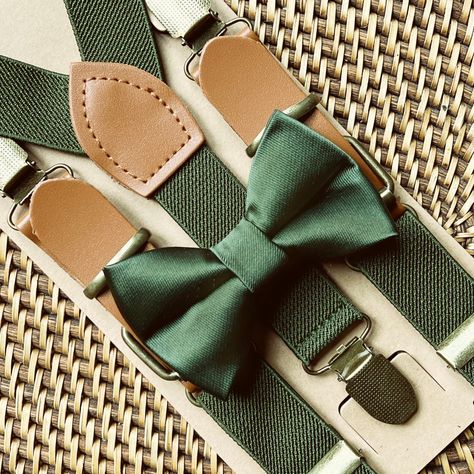 Green Ring Bearer Outfit, Forest Green Ring Bearer Outfit, Green Bow Tie For Wedding, Green Bowtie Wedding, Sage Green Suspenders And Bowtie, Ring Bearer Outfit Suspenders Sage Green, Sage Green Bow Tie And Suspenders, Olive Green Bow Tie, Ring Bear