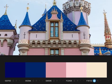 Disneyland Color Palette, Sleeping Beauty Color Palette, Magic Kingdom Color Palette, Vintage Disney Color Palette, Disney Princess Colors Palette, Disney Castle Color Palette, Disney Color Palette, Disney Pallete, Sleeping Beauty Castle Interior