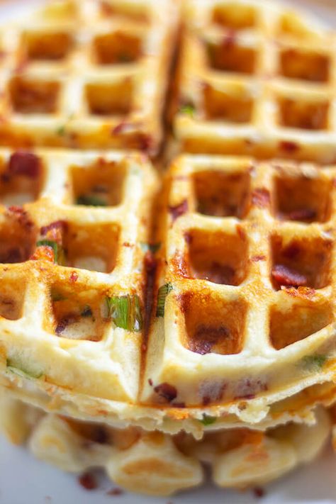 These easy bacon cheese waffle is super crisp on the outside and light on inside. Adding cheese, bacon and scallions makes this recipe perfect anytime. Jamaican Brown Stew Chicken, Lamb Shank Recipe, Breakfast Bacon, Brown Stew Chicken, Healthy Cheese, Cheese Waffles, Oxtail Recipes, Banana Fritters, Easy Bacon