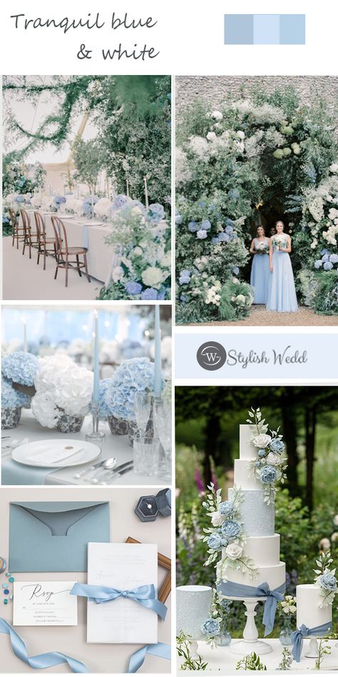 Dusty Blue Destination Wedding, White And Dusty Blue Nails, Periwinkle Blue Wedding Colour Palettes, White Gold And Blue Wedding, Wedding Motif 2024, Wedding Ideas Blue And White, Icy Blue Wedding Theme, Light Blue Wedding Color Palette, Light Blue Themed Wedding