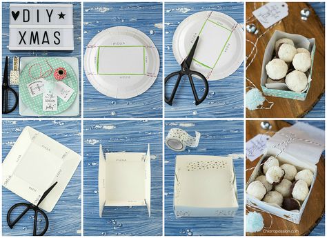 tutorial paper box cookies plate -come-fare-scatolina-porta-biscotti-con-piatto-di-carta Paper Plate Box For Cookies, Cookie Gift Boxes, Box Cookies, Packaging Diy, Cookie Box, Cookie Gifts, Paper Box, Diy Gifts, My Blog