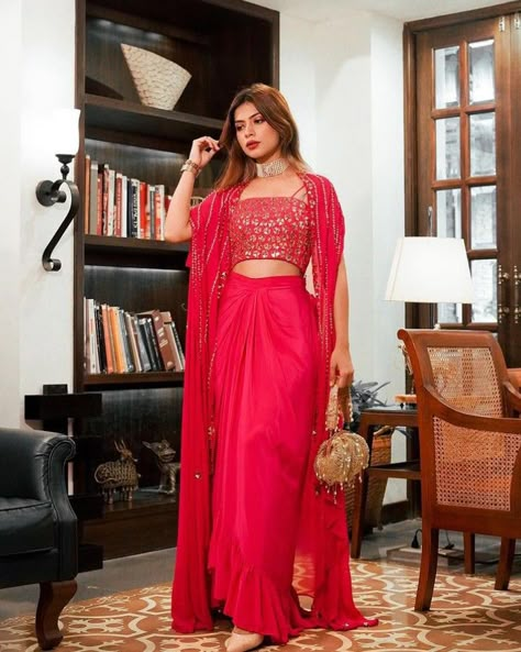 Outfit Ideas For Sister's Wedding, Nagma Mirajkar Outfits, Shrug Lehenga, Lehenga Sangeet, Pink Georgette Lehenga, Dhoti Dress, Lehenga Outfits, Functional Dress, Nagma Mirajkar