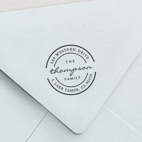 Round Logo | Family Name Return Address Self-inking Stamp Logo Family, Round Border, Stamp Logo, Return Address Stamp, Wedding Name, Address Stamp, Round Logo, Script Lettering, Vine Design