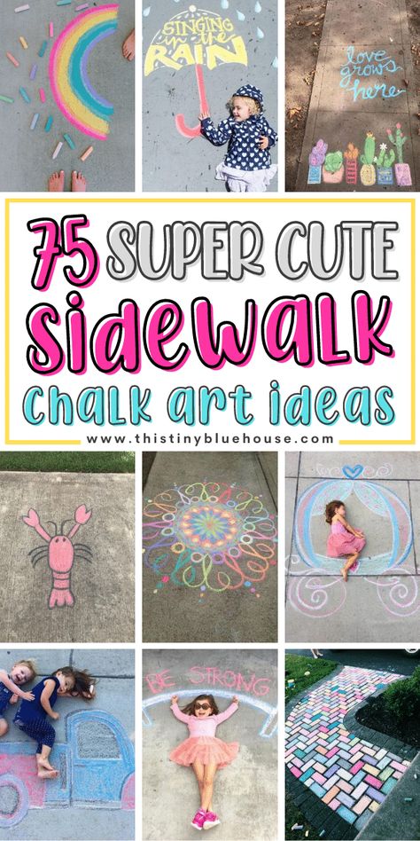 Do the kids love to create gorgeous chalk art? Here are 75 creative and super cute sidewalk chalk art ideas for kids to find inspiration for their next unique creation. Cute Sidewalk Chalk Art, Chalk Art Ideas For Kids, Sidewalk Chalk Art Ideas, Chalk Art Ideas, Art Ideas For Kids, Fun Chalk Art, Summer Diy Projects, Sidewalk Chalk Art, Diy Chalk