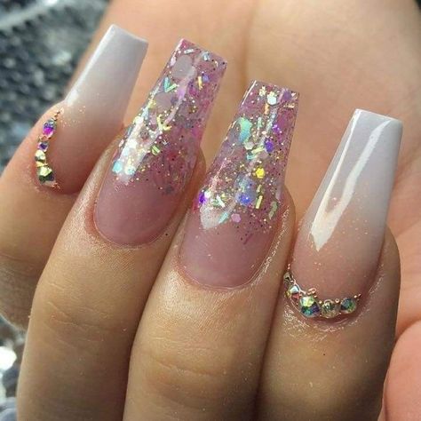 Glitter Gel Nail Designs, Oval Acrylic Nails, Coffin Nails Ombre, Nails Now, Simple Acrylic Nails, Nails Only, Acrylic Nails Coffin Short, Nail Designs Glitter, Fabulous Nails